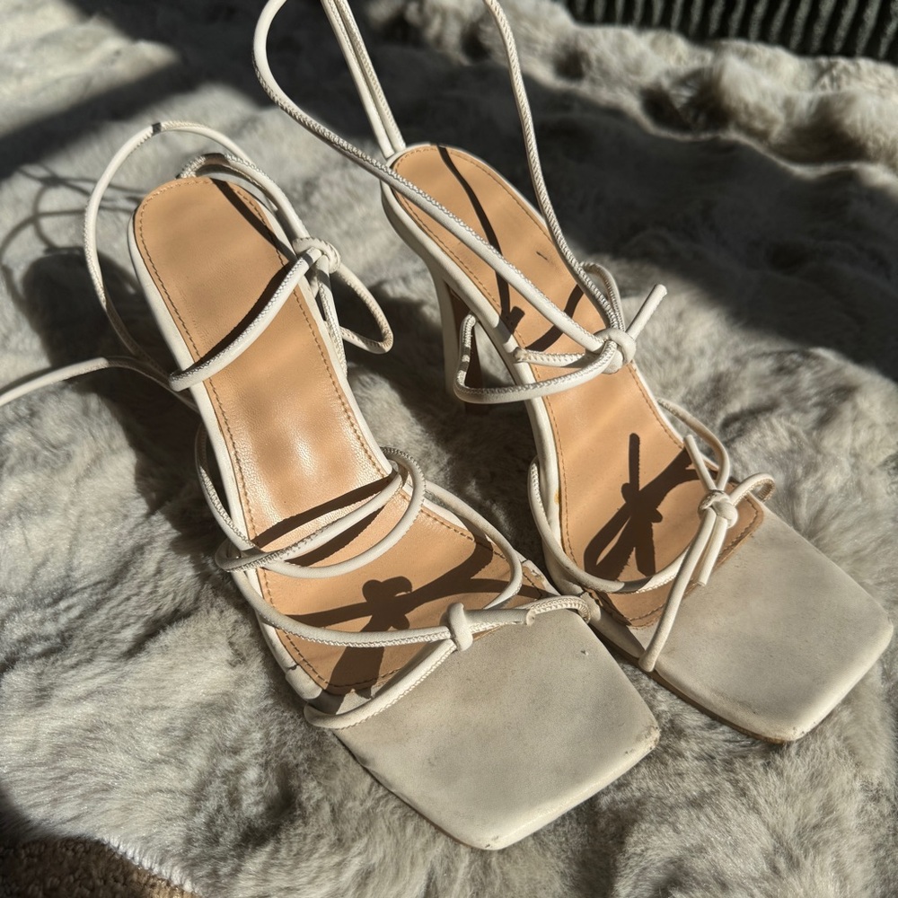 Boohoo White Tie Lace Up Heels